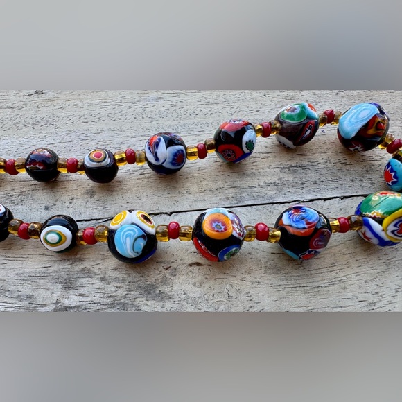 VINTAGE ITALIAN MURANO VENETIAN MILLEFIORI MORETTI GLASS BEAD NECKLACE - Picture 10 of 16